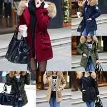 Fashion Long Sleeve Hooded Artificial Fur Collar Front Zipper Padded Coat For Women