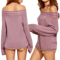 Sexy Solid Color Off Shoulder Long Sleeve Relaxed Twisted Sweater