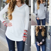 Casual Style Printed Long Sleeve Hooded Sweatshirt For Women