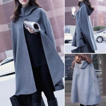 Fashion Solid Color Turtleneck Hooded Loose-fitting Woolen Cloak