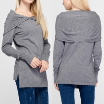 Fashion Solid Color Long Sleeve Hooded Irregular Hemline Knit Sweater