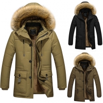 Stylish Solid Color Front Zipper Long Sleeve Hooded Men's Padded Coat