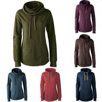 Casual Style Solid Color Front Pocket Long Sleeve Hooded Sweatshirt