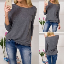 Casual Style Solid Color Long Sleeve Round Neck T-shirt