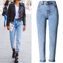 Stylish Roll-up Hem High Waist Baggy Jeans For Women