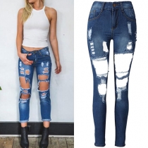 Fashion Zip Fly Ripped Slim Fit Jeans For Women
