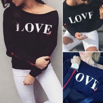Sweet Style Letters Love Printed Zipper Long Sleeve Round Neck Sweatshirt