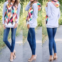 Stylish Colorful Printed Long Sleeve Hooded Women's Sweatshirt