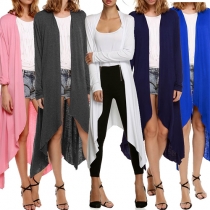 Fashion Solid Color Long Sleeve Irregular Hemline Knit Cardigan