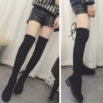 Fashion Solid Color Back Lace-up Round Toe Over The Knee Boots