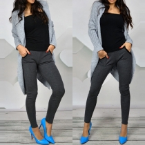 Casual Style Contrast Color High Waist Slim Fit Pants For Women