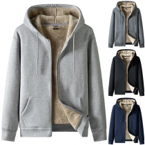 Casual Style Front Zipper Long Sleeve Embroideried Hooded Sweatshirt Coat For Men