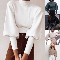 Casual Style Solid Color V-neck Bat Sleeve Loose-fitting Knit Sweater