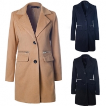 Trendy Solid Color Lapel Long Sleeve Single-breasted Slim Fit Woolen Coat