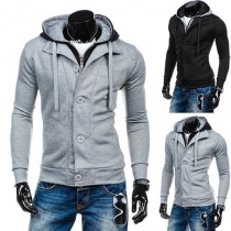 Casual Style Contrast Color Zipper Single-breasted Long Sleeve Hooded Men's Sweatshirt Coat