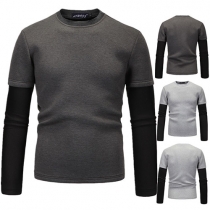 Casual Style Long Sleeve Spliced Round Neck Slim Fit Men's Sweatshirt