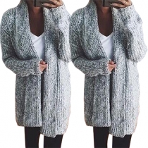 Stylish Solid Color Long Sleeve Open-front Knit Cardigan