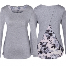 Casual Style Floral Printed Long Sleeve Round Neck T-shirt