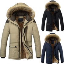 Casual Style Front Zipper Long Sleeve Hooded Slim Fit Men's Padded Coat