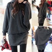Casual Style Solid Color Bat Sleeve Hooded Loose-fitting Sweatshirt For Women