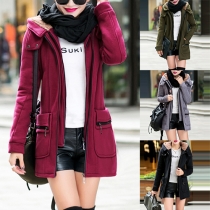 Stylish Solid Color Double-layer Zipper Long Sleeve Hooded Slim Fit Padded Coat