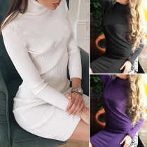 Sexy Solid Color Long Sleeve Turtleneck Slim-fitting Ribbed Dress