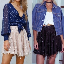 Sexy Solid Color Sequin Tassel Bust Skirt
