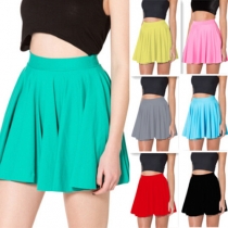 Sweet Style 2 Side Pockets Solid Color Pleated Skirt