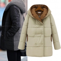 Fashion Sweater Spliced Hooded Long Sleeve Double-breasted Warm Padded Coat