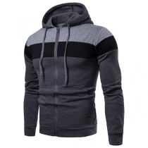 Casual Style Contrast Color Front Zipper Hooded Long Sleeve Men's Sweatshirt Coat