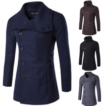 Fashion Solid Color Side Single-breasted Lapel Long Sleeve Slim-fitting Men's Woolen Coat
