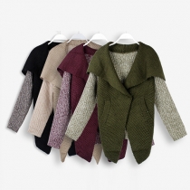 Fashion 2 Side Pockets Long Sleeve Open-front Irregular Hemline Knit Sweater Cardigan