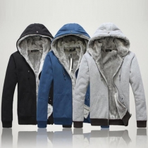 Casual Style Long Sleeve Hooded Front Zipper Sweatshirt Coat For Men