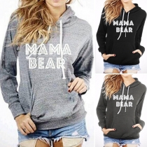 Casual Style Letters Printed Front Pocket Long Sleeve Hooded Sweatshirt