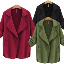 Fashion Solid Color 2 Side Pockets Lapel Button-tab Sleeve Women's Trench Coat