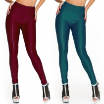 Sexy Solid Color High Waist Slim Fit PU Pants