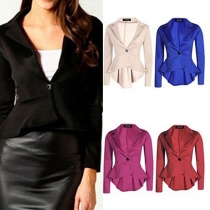 OL Style Solid Color Single-breasted Lapel Long Sleeve High-low Hemline Blazer