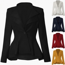 OL Style Solid Color Single-breasted Lapel Long Sleeve High-low Hemline Blazer
