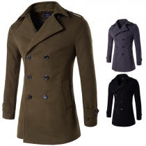 Fashion Solid Color Lapel Long Sleeve Double-breasted Men's Woolen Coat