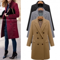Fashion Solid Color Oversized Double-breasted Lapel Long Sleeve Slim Fit Women's Woolen Coat