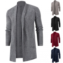 Fashion Solid Color Long Sleeve Slim Fit Men's Knit Cardigan