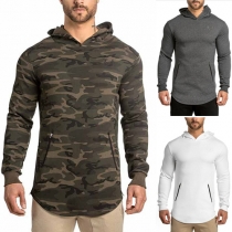 Casual Style Solid Color/Camouflage Printed Hooded Long Sleeve Men's Sweatshirt