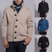Stylish Solid Color Stand Collar Long Sleeve Single-breasted Men's Sweater Coat