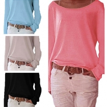 Fashion Solid Color Long Sleeve Round Neck Loose T-shirt