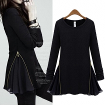 Fashion Long Sleeve Round Neck Mock Two-piece T-shirt