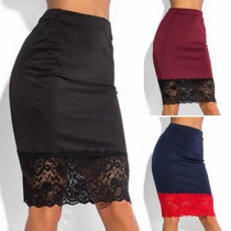 Sexy Lace Spliced Hem High Waist Bust Skirt