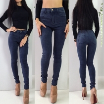 Casual Style High Waist Solid Color Slim Fit Pencil Pants