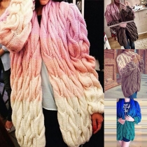 Fashion Color Gradient Long Sleeve Knit Cardigan
