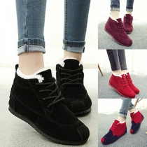 Casual Style Solid Color/Contrast Color Front Lace-up Warm Cotton Shoes
