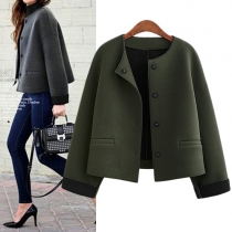 Fresh Style Long Sleeve Round Neck Single-breasted Coat